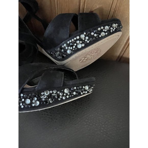 VINCE CAMUTO JOELLA Black Suede Embellished EVENING Sandals 9 - Picture 6 of 10